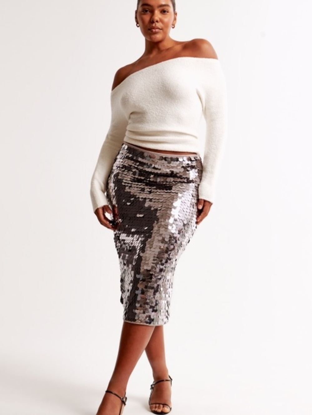 Abercrombie & Fitch High Rise Sequin Midi Skirt